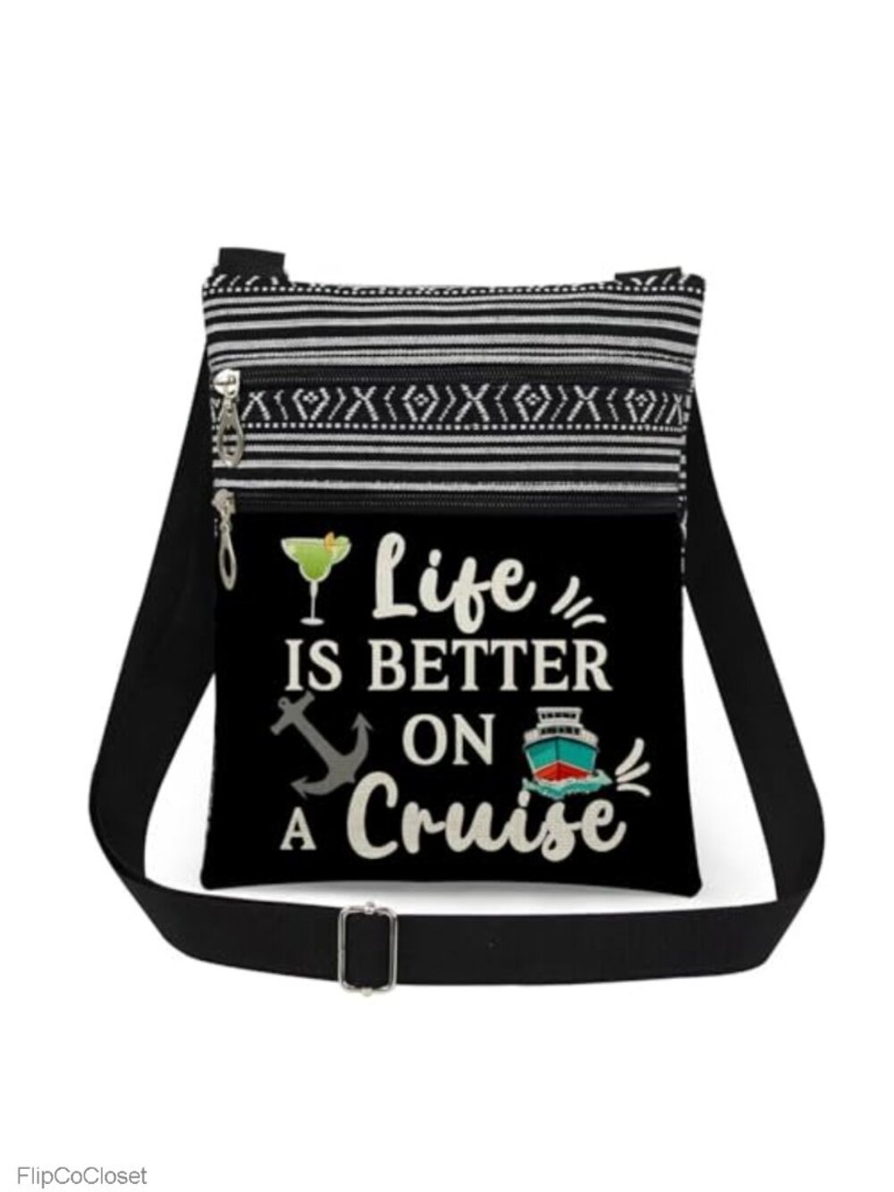 Polyester Crossbody Bag Adjustable Strap Double Zipper Travel Purse